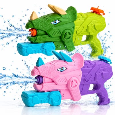 Dino Watergeweer Set van 2 – 28 cm – Groen & Roze – Waterpistolen met Trekkermechanisme – Buitenspeelgoed