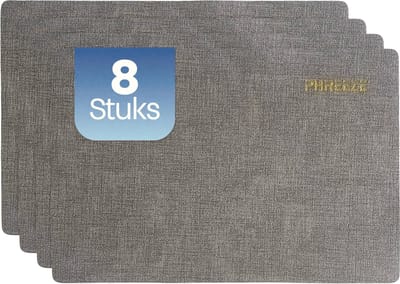 Phreeze Placemat met Linnen Patroon - 8 Stuks - Wasbaar - 30x45 CM - Luxe Onderleggers voor Borden - Grijs