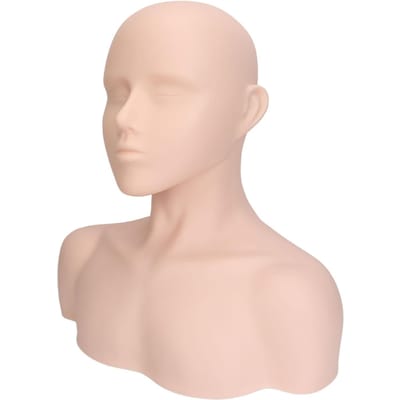 Tête de Mannequin avec Épaule PVC Tête de Mannequin Maquillage Réaliste pour Perruque Chapeau Affichage Cils beige