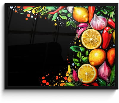 Poster in lijst - Fotolijst 70x50 cm - Posters - Citroenen - Peper - Kruiden - Graffiti - Verf - Abstract - Posterlijst zwart - Decoratie - Wanddecoratie woonkamer - Muurdecoratie slaapkamer