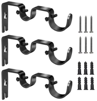 Dailygoods - Zwarte Gordijnroede Beugel - 3 Stks Dubbele Heavy Duty Gordijnroede Houders