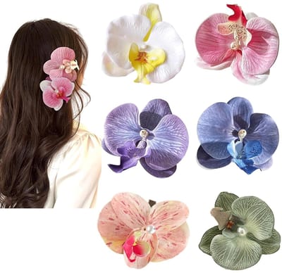 Dailygoods- Bloemenhaarspelden 6 stuks - Orchideeën Haarspelden - Kunstmatige Haarclips - Boheemse Haaraccessoires - Decoratie Strandfeesten - Geschikt voor Bruidsbruiloften