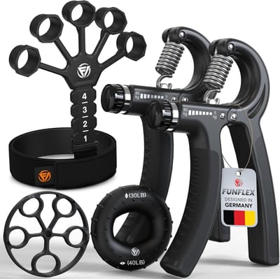 Thijox - FUNFLEX Hand Vingertrainer Set, Verstelbare Grip Kracht Onderarm Trainer, Vingertrainer voor Fitness, Krachttraining, Onderarm Training Appar