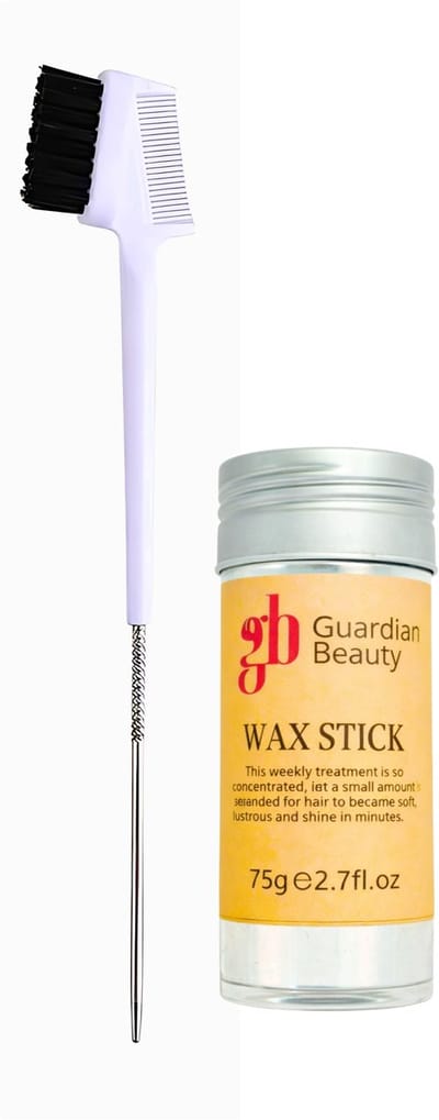 Guardian Beauty Edge Control Borstel en Kam - met Stalen Naald - Wit + Waxstick - Haarstylingtools voor Randjes en Gladstrijken