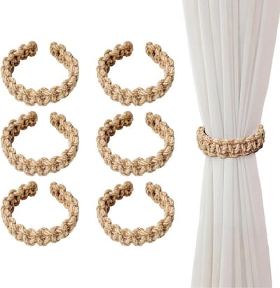 SnelShoppen - Set van 6 Katoenen Touw Linnen Boho Stijl Gordijnhouders Decoratieve Accessoires voor Thuis Kantoor Slaapkamer Elegant Rustiek Sluitinge