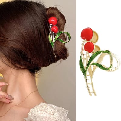 Grote Gouden Haarclip met Groene Bladeren - Sterke Antislip Kaakclip voor Dik Haar