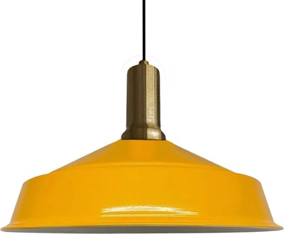 Bamyum Hanglamp Eettafel Hout Ø40 cm, Industriële Hanglamp, Geel Metalen
