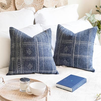 Decoratieve Kussenhoezen - Boho Kussensloop - Woonkamer Decoratie - Zachte Chenille Stof - 45x45cm Set 2 - Donkerblauw