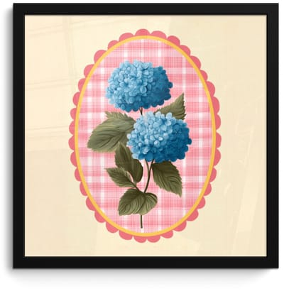 Poster in lijst - Fotolijst 40x40 cm - Posters - Bloemen - Blauw - Lijst - Bladeren - Posterlijst zwart - Decoratie - Wanddecoratie woonkamer - Muurdecoratie slaapkamer