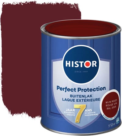 Histor Perfect Protection Buitenlak - Houtlak - Houtverf voor Buiten - Zijdeglans Verf voor Hout - Buitenverf - Wijn Rood RAL 3005 - 0.75 L