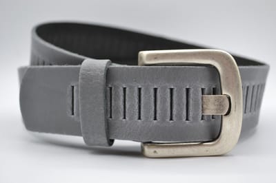 Grijze Glad Leren Riem – 4cm breed - Nederlands split leer - Heren Dames Unisex - Taille maat: 85 cm - Totale lengte: 100 cm - Merk: Scotts Bluf