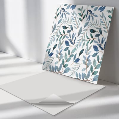 Wallfluent Vinyl Tegels - Bladpatroon op de Achtergrond Vinyl Wandtegels - 30 cm x 30 cm - Groente PVC Tegels - Set van 9 - Vierkant PVC Tegels - Bloemen En Planten Plaktegels - Zelfklevende PVC Tegels - Plaktegels Keuken en Badkamer