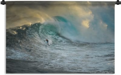 Wandkleed Surfen - Surfer op grote golfen Wandkleed katoen 120x80 cm - Wandtapijt met foto