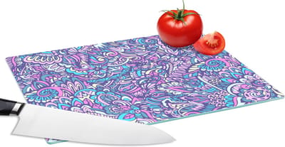 Glazen Snijplank - 28x20 - Paisley - Vintage - Roze - Blauw - Patroon - Snijplanken Glas