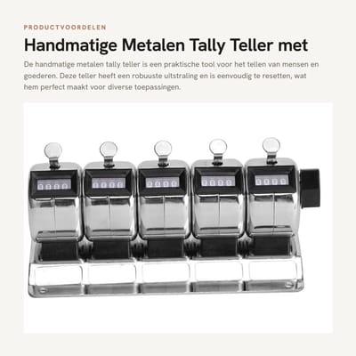 Dailygoods- Klik Teller Handmatig Resetbaar - Handteller - Tellen - Roestvrij Staal - 4-cijferig - Duurzaam en Slijtvast