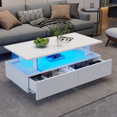 Sweiko Salontafel - LED Verlichting - Acryl Scheidingswand - Bluetooth Appbediening - Wit