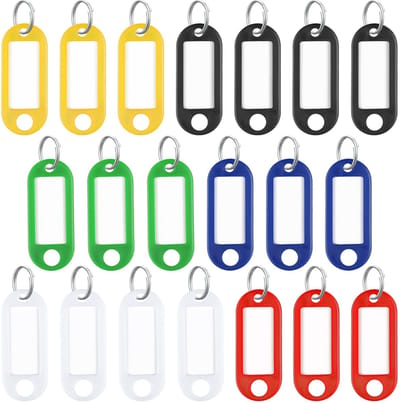 Dailygoods- Key Tags 20 Stuks - Zachte Plastic Sleutel Tags - Blanco Papieren Labels - Duidelijke Vensters - Beschermende Films - Flexibele Identifiers - Sleutellabels
