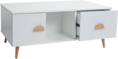 Salontafel MCW-N89, bijzettafel sofatafel, laden deuren vakken 3D design melamine hout, 43x100x60cm ~ wit