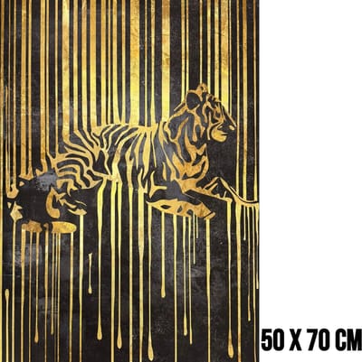 Allernieuwste.nl® Canvas Schilderij Gouden Tijger – 50 x 70 cm – Luxe Zwart Goud - Dieren Muurdecoratie – Wanddecoratie - Poster