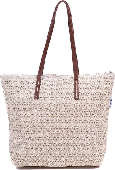 Monnq - strandtas met rits - rieten tas - strandtas riet - Metta Natural