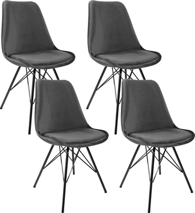 KICK® VELVET Kuipstoelen Donkergrijs – Set van 4 – Eetkamerstoelen – Velvet – Zwart Frame