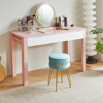 Moderne fluwelen ronde voetenbank met gouden poten - ideale make-upstoel voor slaapkamer, woonkamer en kantoor