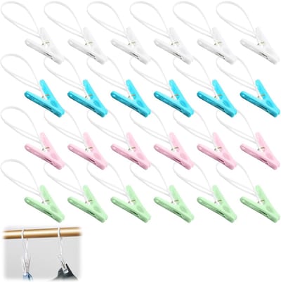 Dailygoods- Wasknijpers 24 stuks - Antislip PP Kunststof/Metaal - Verstelbare Ophangkoord - Duurzaam/Weerbestendig - Ergonomische Grip - Krachtige Veer - Wasclips