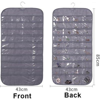 1 pièce Organisateur de bijoux suspendu pour femme à poches multiples, Sac de rangement d'affichage pour accessoires Boucles d'oreilles Collier Bracelet Bague grise