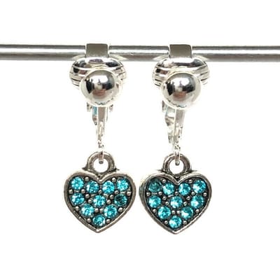 Clip Oorbellen Kinderen - Oorclips - Glitterhartjes - Turquoise - Hangers - MNQ bijoux
