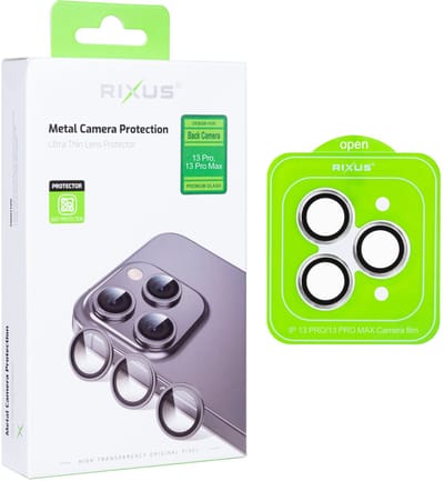 Rixus Metal Shield Camera Tempered Glass For Apple iPhone 13 Pro, 13 Pro Max Silver