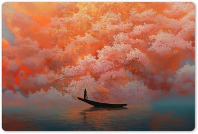 Placemats 45x30 cm - Placemat kunststof - 1 stuk - Zee - Boot - Wolken - Oranje - Borden onderleggers - Decoratie voor op tafel - Keuken tafeldecoratie accessoires - Vinyl onderlegger - Tafelversiering