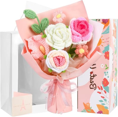 Gehaakt Bloemen Boeket - Handgemaakte Decoratie - Cadeau Geven - Zeven Delig - 7 Stuks - Roze