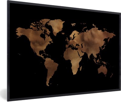 Poster in lijst - Fotolijst 120x80 cm - Posters - Wereldkaart - Zwart - Brons - Posterlijst zwart - Decoratie - Wanddecoratie woonkamer - Muurdecoratie slaapkamer