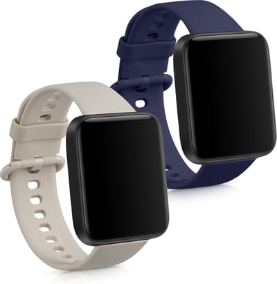 kwmobile 2x horlogebandjes geschikt voor Xiaomi Redmi Watch 2 Lite bandje - Smartwatch bandjes van TPU - Activity tracker horloge band in beige / donkerblauw