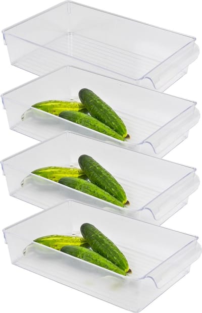 Urban Living Koelkast organizer mand/bak - 4x - transparant - kunststof - L32 x B20 x H7cm - 5 liter