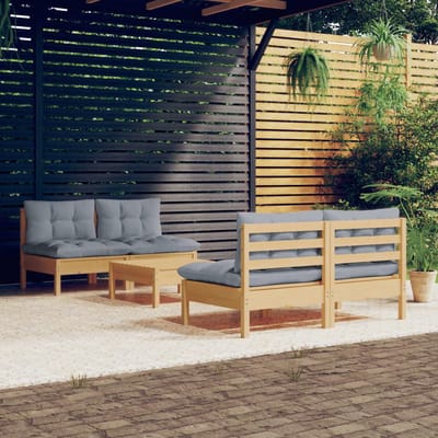 vidaXL - 5-delige - Loungeset - met - grijze - kussens - grenenhout