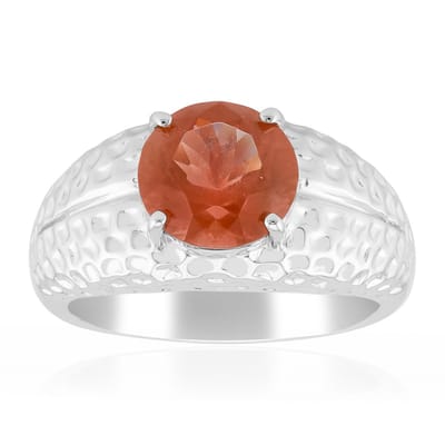 Cavill - Zilveren Ring - 925 Sterling Zilver Rhodium - Oregon Zonnesteen 1,53 ct - Ronde 8 mm - Gehamerd - Elegante Warme Oranje Ring