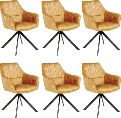 Colenis® - Noah Eetkamerstoel - Okergeel - Adoré Velvet - Set Van 6 - Luxe Design - Comfortabel en Stijlvol - Metalen Poten