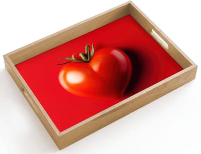 Dienblad hout 40x30 cm - Schootdienblad - Tomaat - Rood - Hart - Borrelplank rechthoek - Plateau dienbladen
