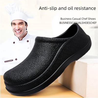 Chef-werkschoenen vier seizoenen heren antislip waterdichte olie bestendige zachte zool chef-schoenen casual lichtgewicht leren schoenen 44 black