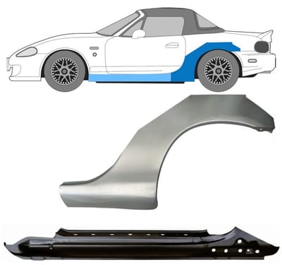 Volledige dorpel + reparatiepaneel achter spatbord voor Mazda MX-5 1998-2005 NB
