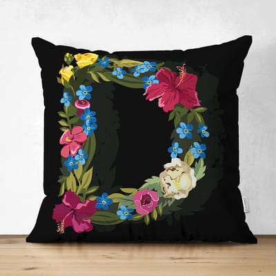 Velvet Kussenhoesjes - kussenhoes - Letter D van bloemen op zwart - 45x45 cm - Kussenloop - Fluweel - Valentijn Cadeau