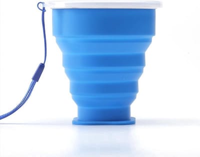 CHPN - Opvouwbare drinkbeker - Kampeer beker - 2 stuks - Blauw - Met deksel - Opvouwbaar - 200ML - Handige drinkbeker - Siliconen - Survival