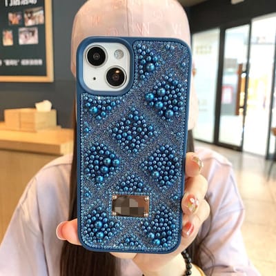 Backcover Parel kralen Ruitjes hoes Geschikt voor: iPhone 16 Pro - Fashion vrouwen case - Blauw