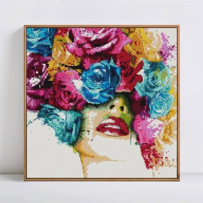 Peinture diamant fleur et femme, broderie mosaïque, point de croix, image 30x30CM