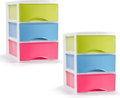 PlasticForte ladeblokje/bureau organizer - 2x - 3 lades - gekleurd - L26 x B37 x H37 cm