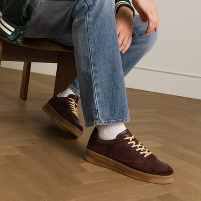 Manfield - Heren - Burgundy leren sneakers met suède details - Maat 40