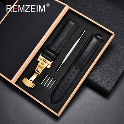 18mm 20mm 22mm 24mm Lederen Horlogeband Zwart Bruin Zachte Kalfsleer Horlogeband Automatische Vlinder sluiting met Doos 22mm