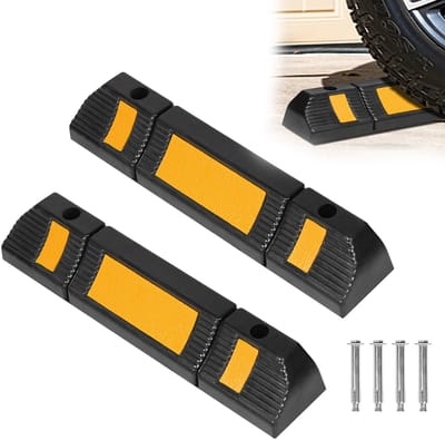 Froadp Wielstoppers, parkeerbegrenzing, startbescherming, wielstop-parkeerbegrenzing, parkeerbegrenzing, rubberen garagestopper, startbescherming, 60 x 12 x 10 cm, reflecterende strepen voor garages,