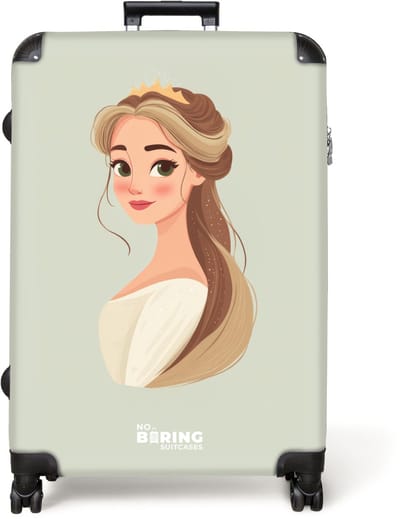 NoBoringSuitcases.com® - Koffer groot - Reiskoffer lichtgewicht - Prinses met een tiara - Groen - Rolkoffer met 4 wielen - Grote trolley XL - 98 liter bagage